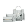 Set of stylish gray handbags and purses