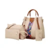 Stylish beige handbag set with colorful strap