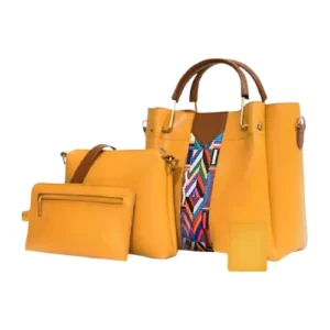 Yellow handbag set with colorful accents