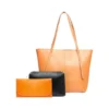 Orange tote bag with two matching pouches.