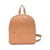 Tan quilted backpack with front zipper pocket