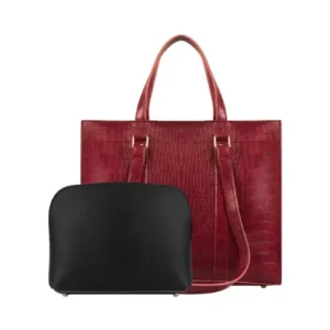 Red tote bag with black pouch