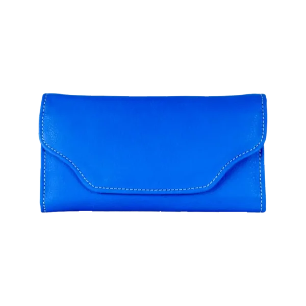 Leather Long Wallet 3 Folds Blue