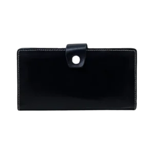 Long Faux Leather Wallet With Button Black