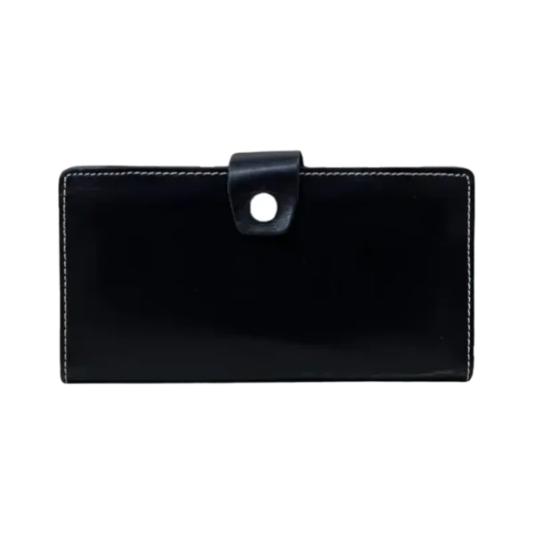 Long Faux Leather Wallet With Button Black Long Faux Leather Wallet With Button Black